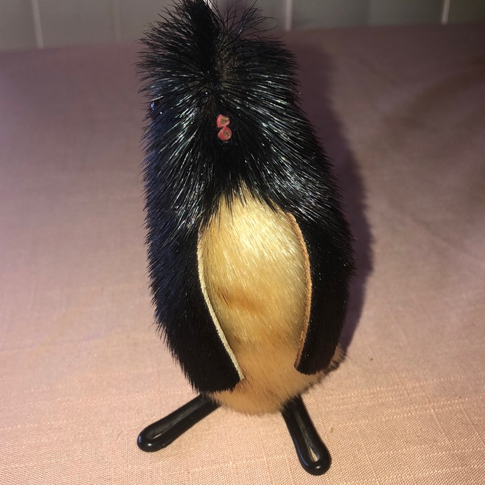 Vintage Fur Puffin Penguin Bird Table Sitter Cute!